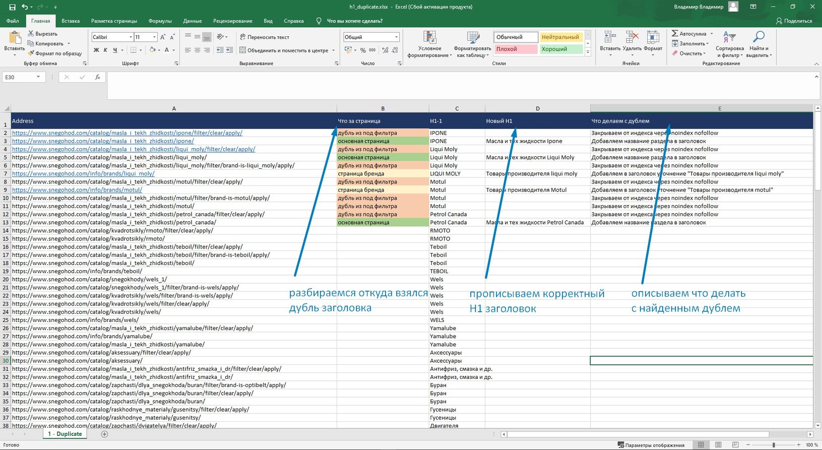 Тегирование дублей в MS Excel
